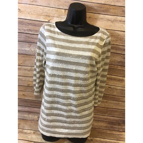 Robert Kitchen Canada Womens Shirt Size Small Blouse Sequin Striped 3/4 Sleeve - Picture 12 of 12